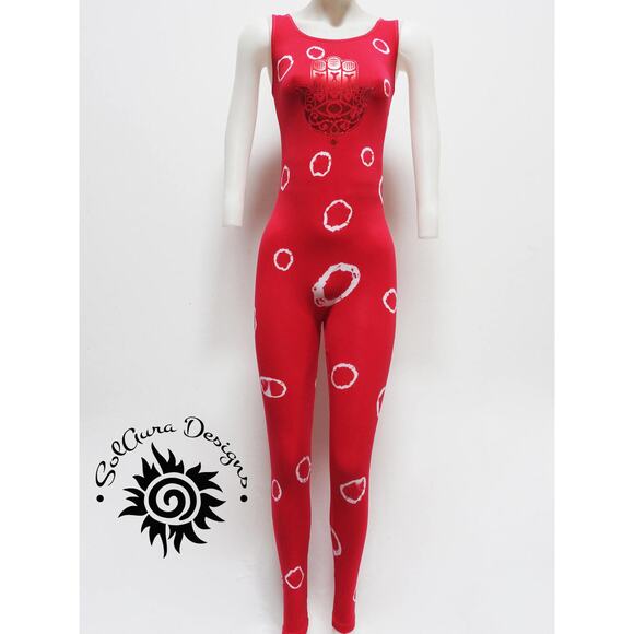 BUBBLES - One Size Fits S/M/L Tie Dyed Red, White Catsuit, Black Light Reactive - Picture 4 of 10